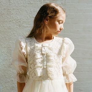 Self-Portrait Kid Ivory Organza Puff Sleeve Dress UK7-8